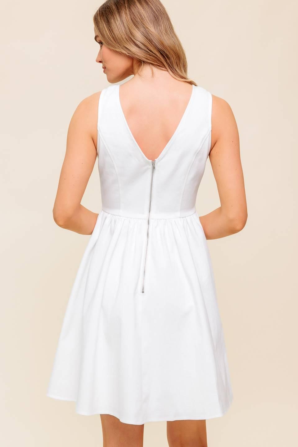 Lovable Spirit White Denim Woven Mini Dress, view 3 — Soul Flow Apparel