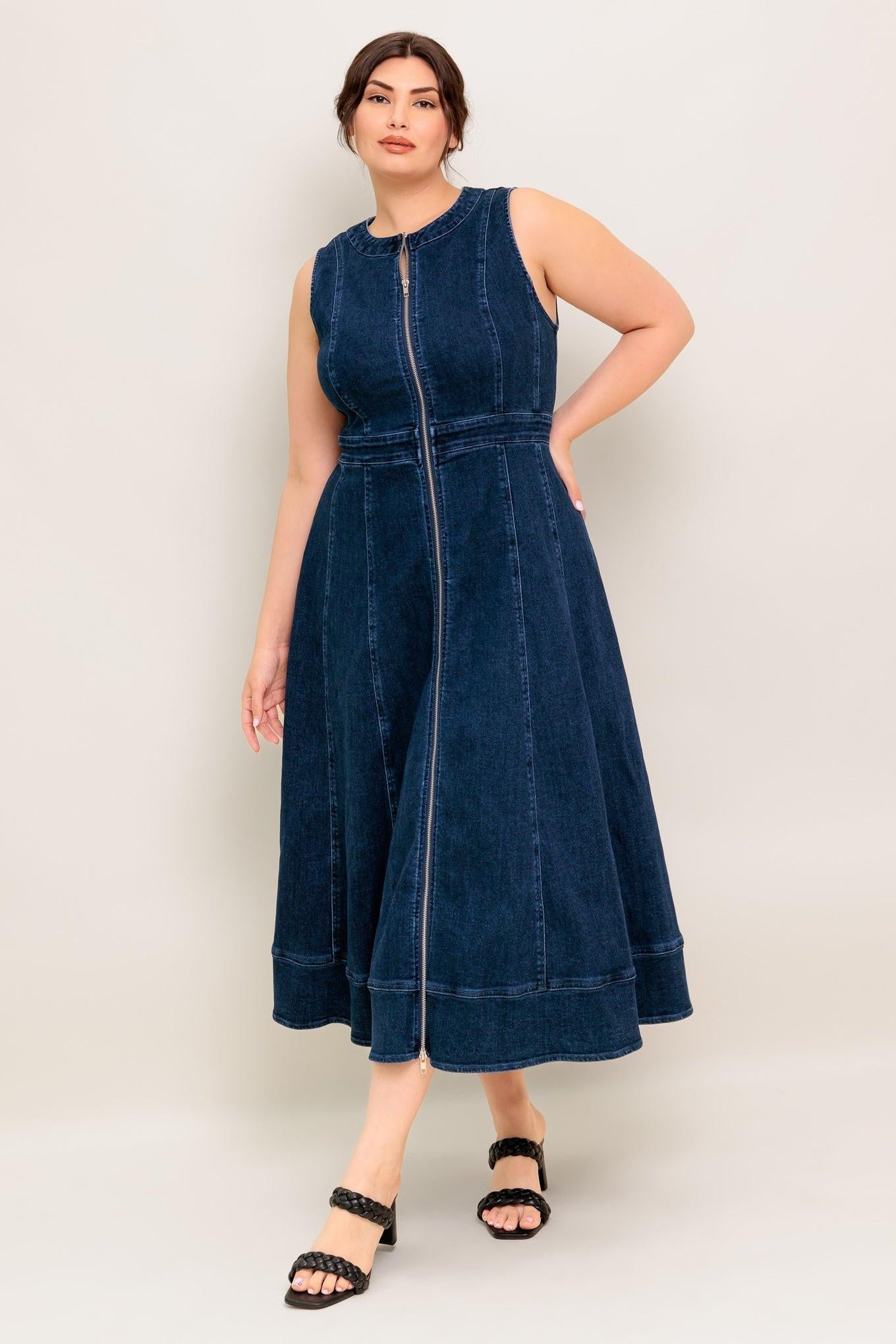 Raw Beauty Denim Midi Dress in medium indigo, view 13 — Soul Flow Apparel