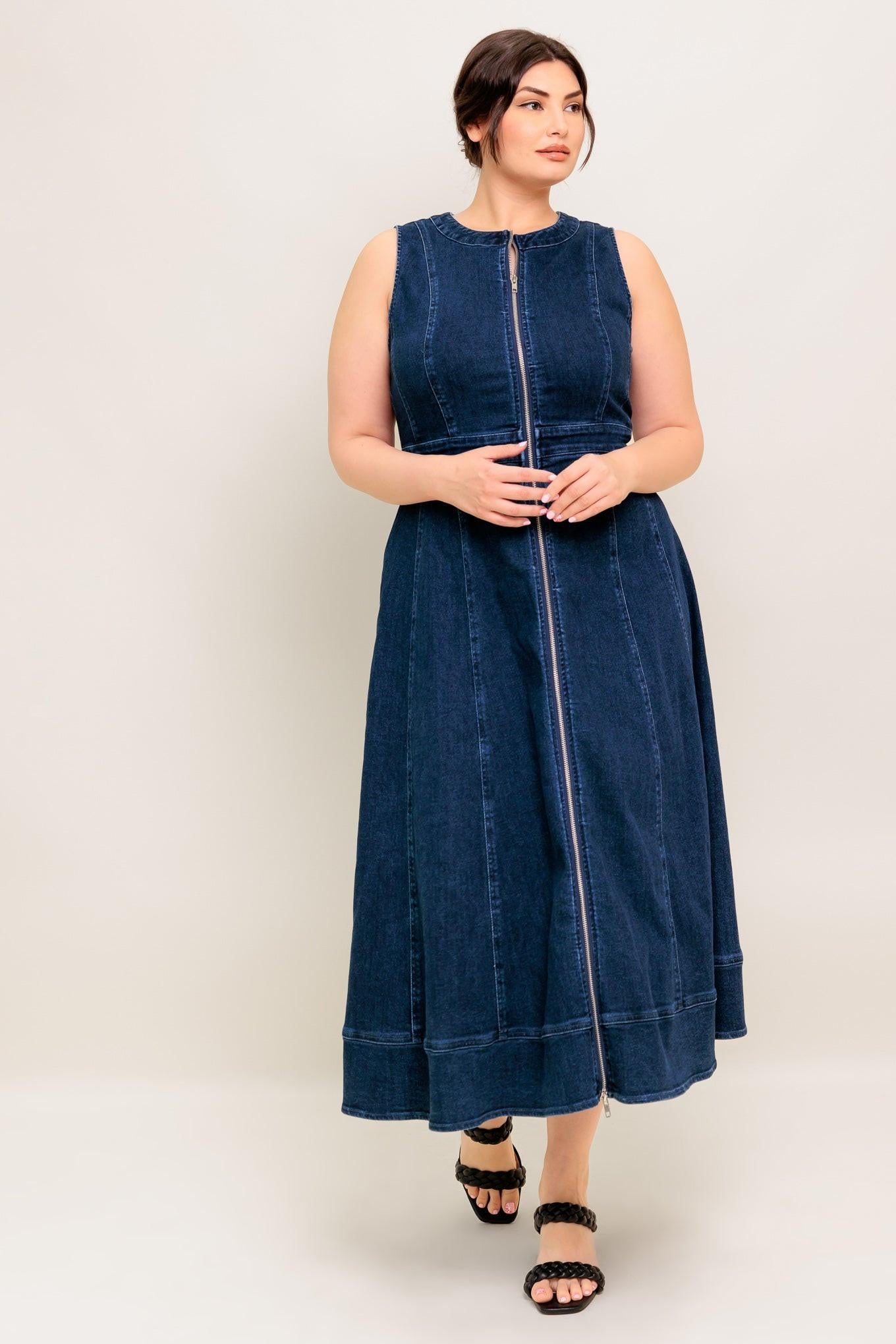 Raw Beauty Denim Midi Dress in medium indigo, view 8 — Soul Flow Apparel