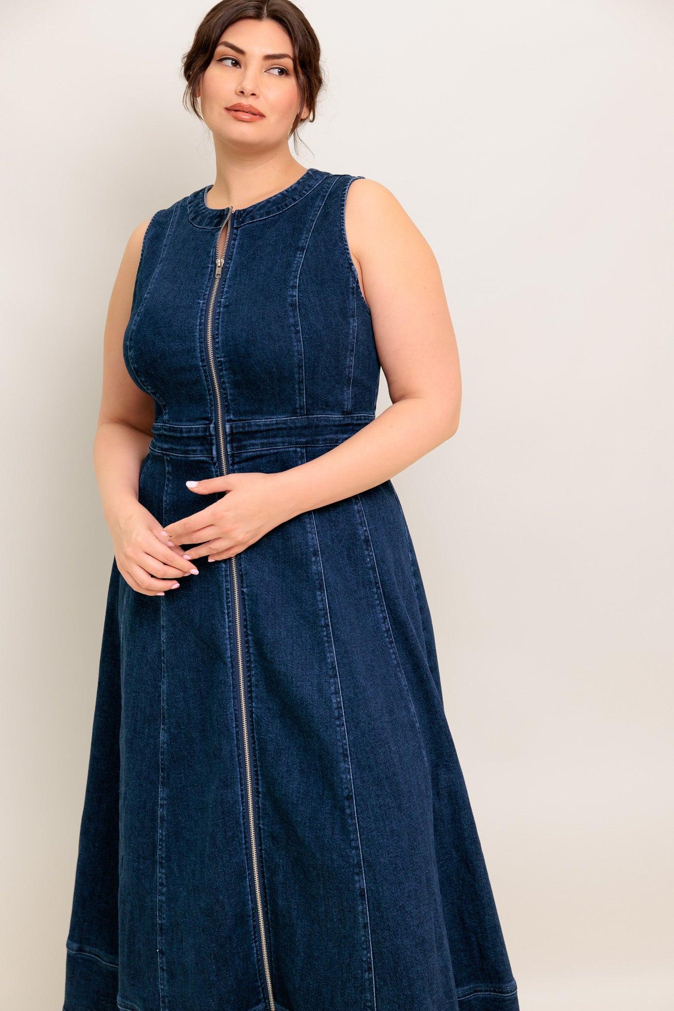 Raw Beauty Denim Midi Dress in medium indigo, view 10 — Soul Flow Apparel
