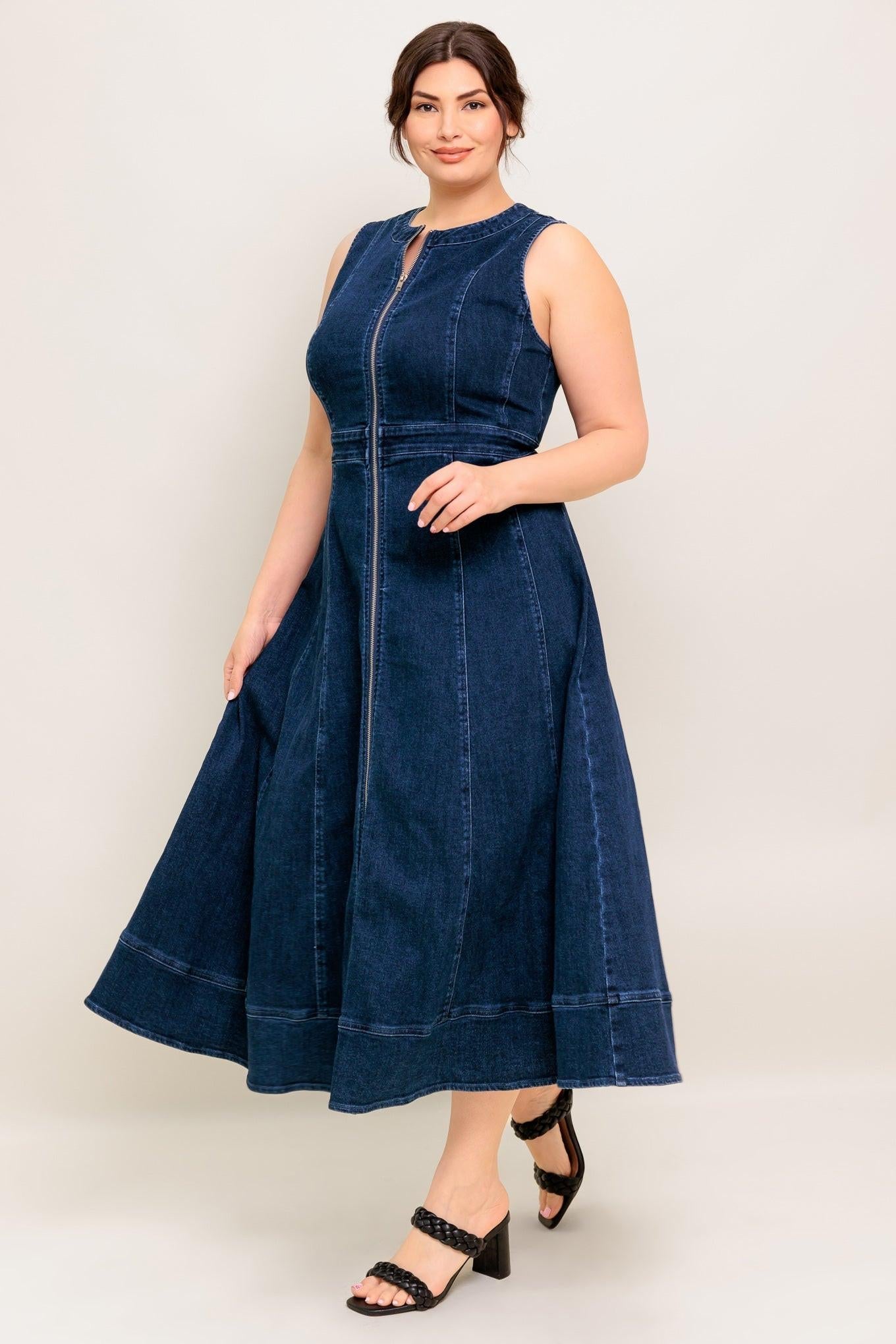 Raw Beauty Denim Midi Dress in medium indigo, view 12 — Soul Flow Apparel