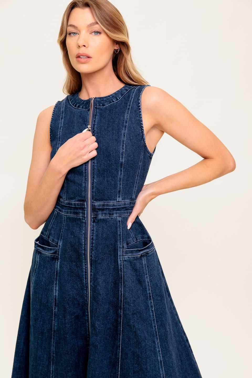 Raw Beauty Denim Midi Dress in medium indigo, view 4 — Soul Flow Apparel