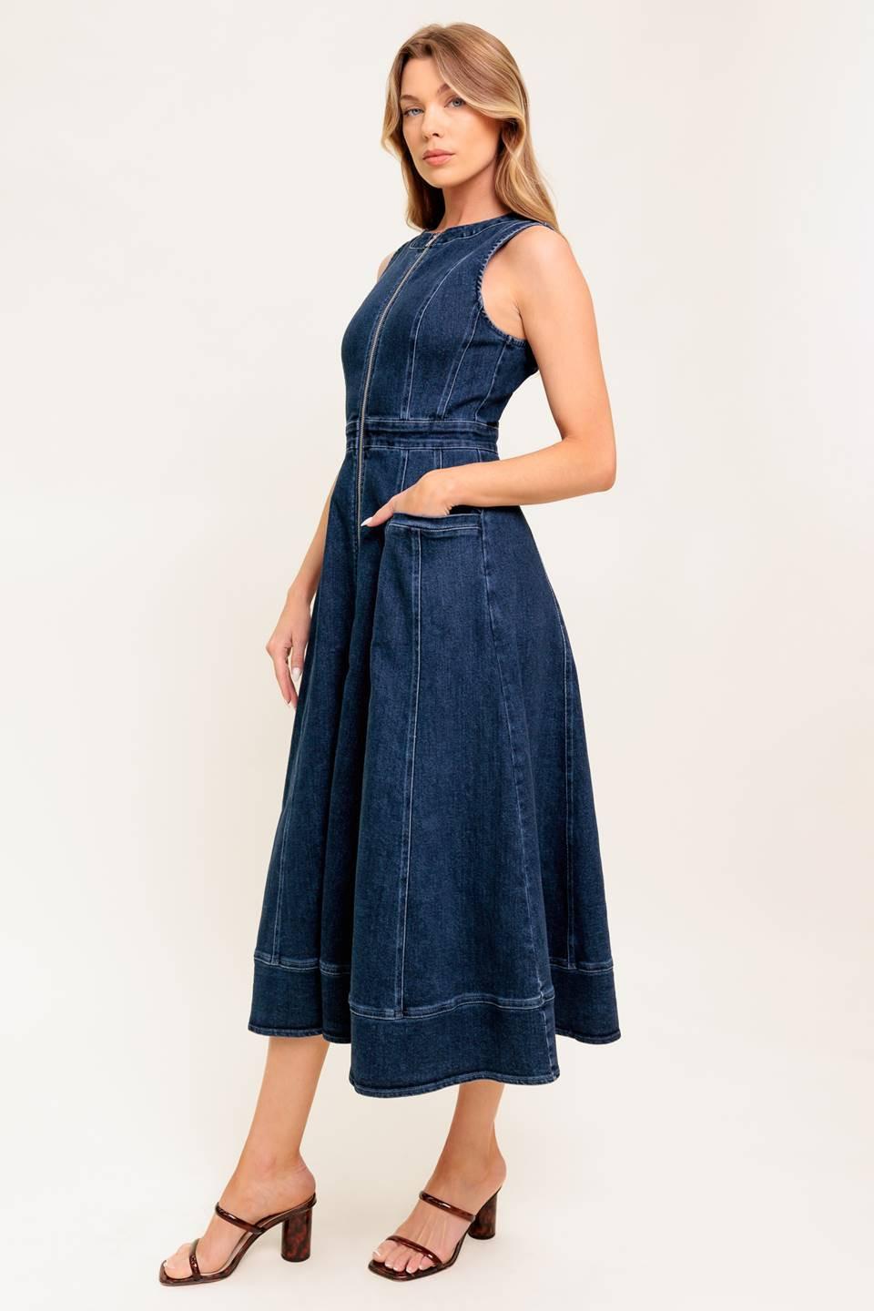 Raw Beauty Denim Midi Dress in medium indigo, view 6 — Soul Flow Apparel