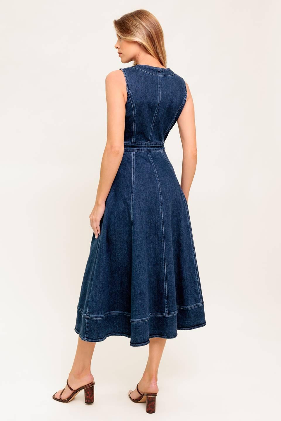 Raw Beauty Denim Midi Dress in medium indigo, view 7 — Soul Flow Apparel