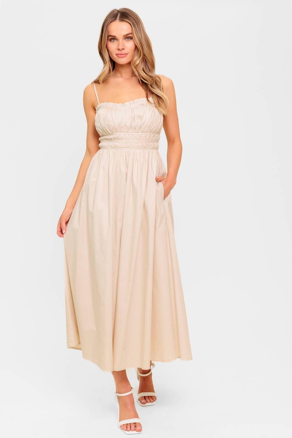 Honey Sunset Cream Woven Midi Dress, view 1 — Soul Flow Apparel