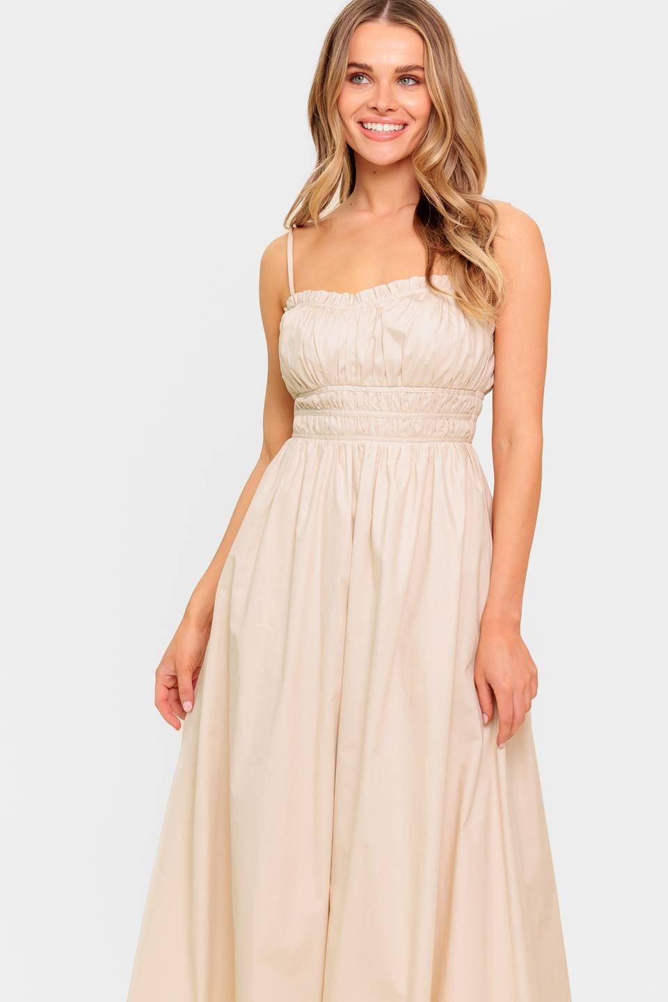 Honey Sunset Cream Woven Midi Dress, view 2 — Soul Flow Apparel