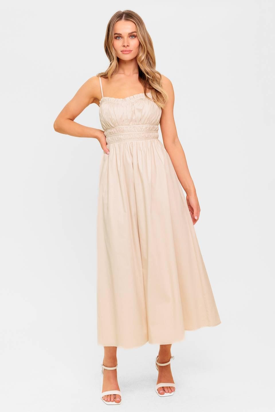 Honey Sunset Cream Woven Midi Dress, view 6 — Soul Flow Apparel