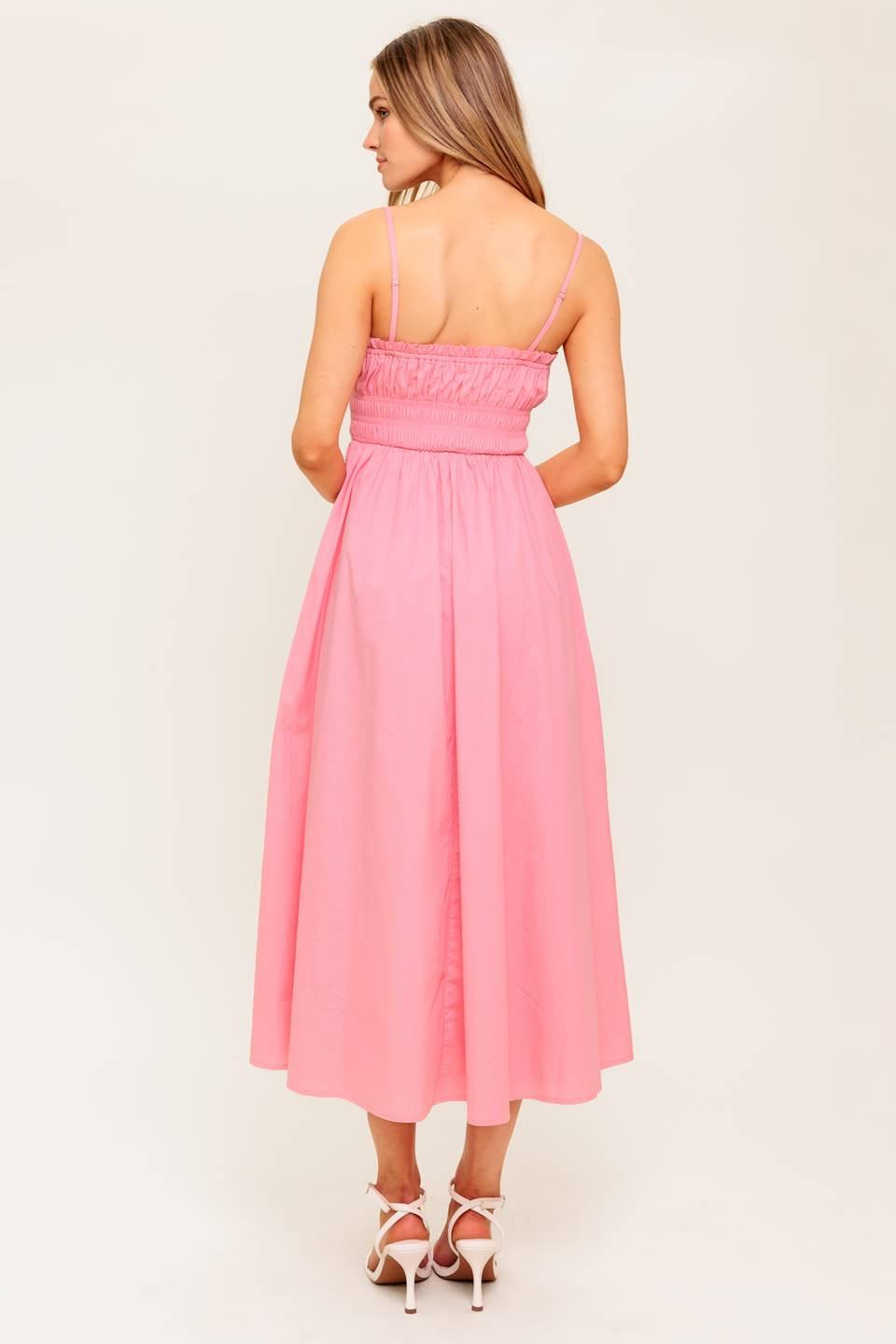 Honey Sunset Pink Woven Midi Dress, view 6 — Soul Flow Apparel
