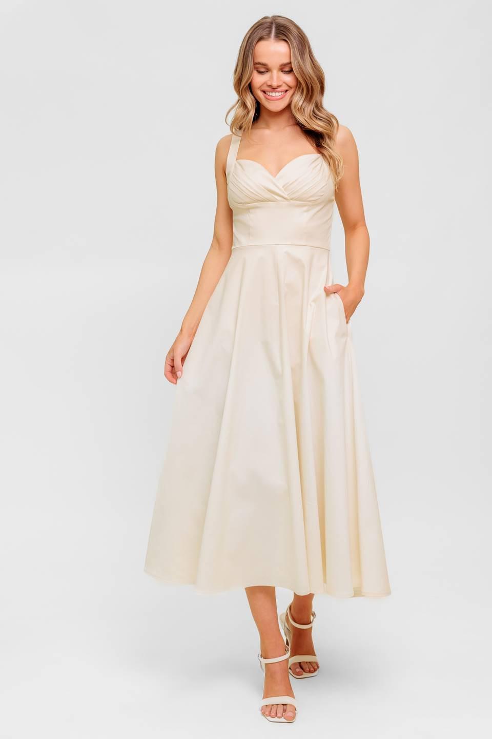 Ocean Sheen Tender Cream Woven Midi Dress, view 1 — Soul Flow Apparel