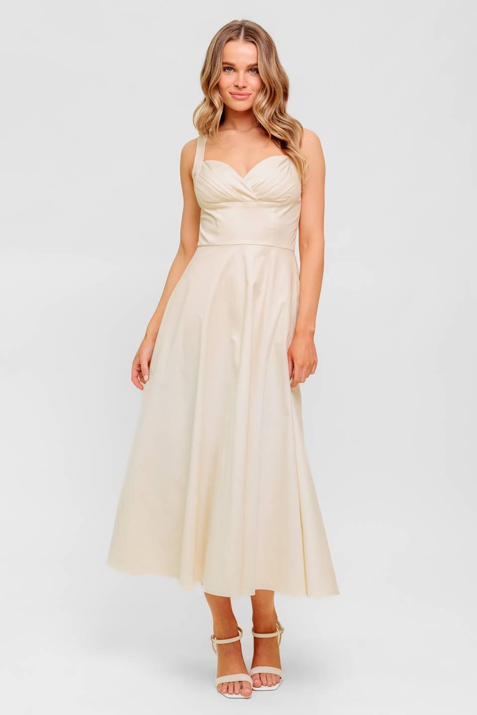 Ocean Sheen Tender Cream Woven Midi Dress, view 3 — Soul Flow Apparel