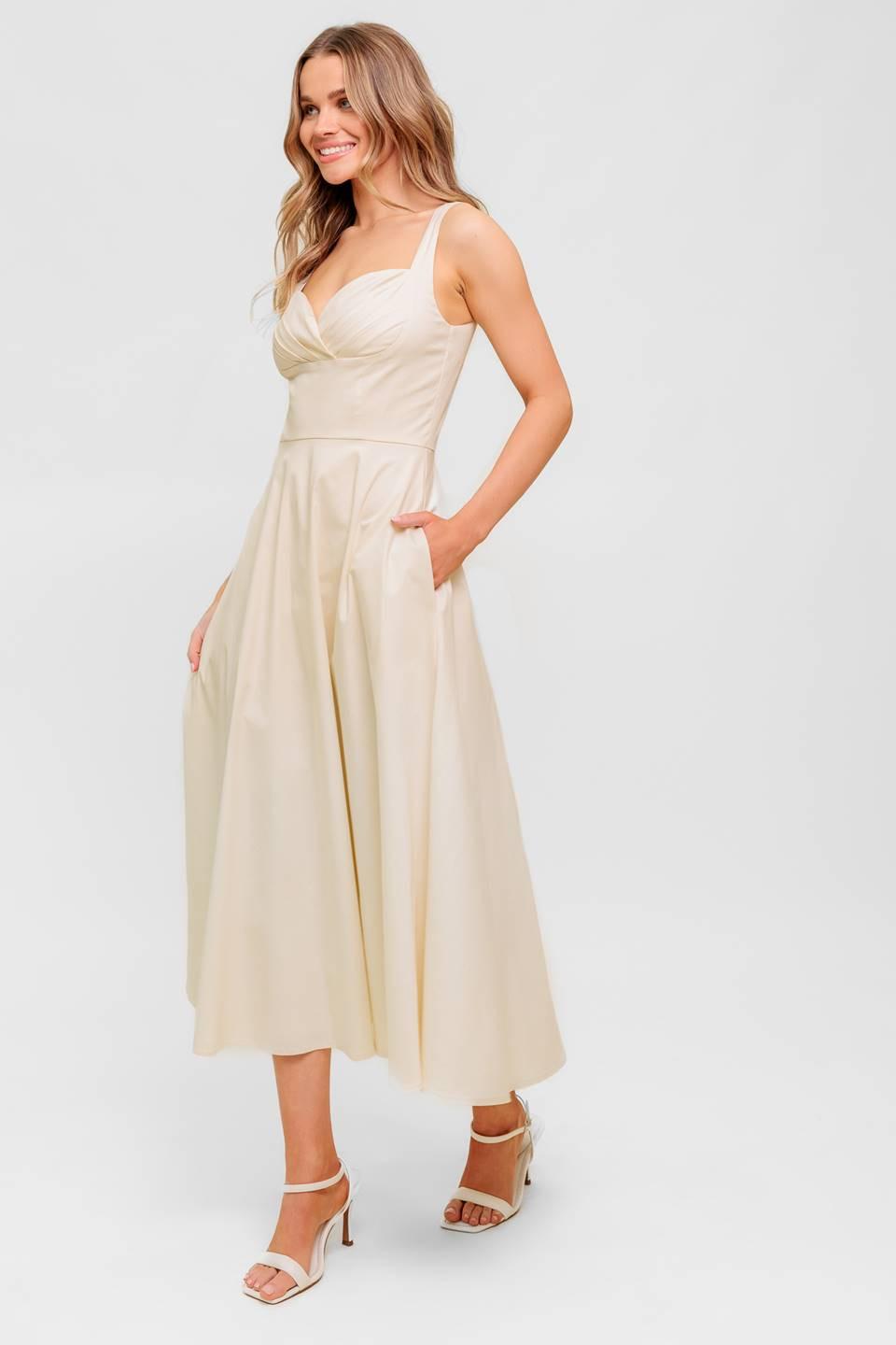 Ocean Sheen Tender Cream Woven Midi Dress, view 5 — Soul Flow Apparel