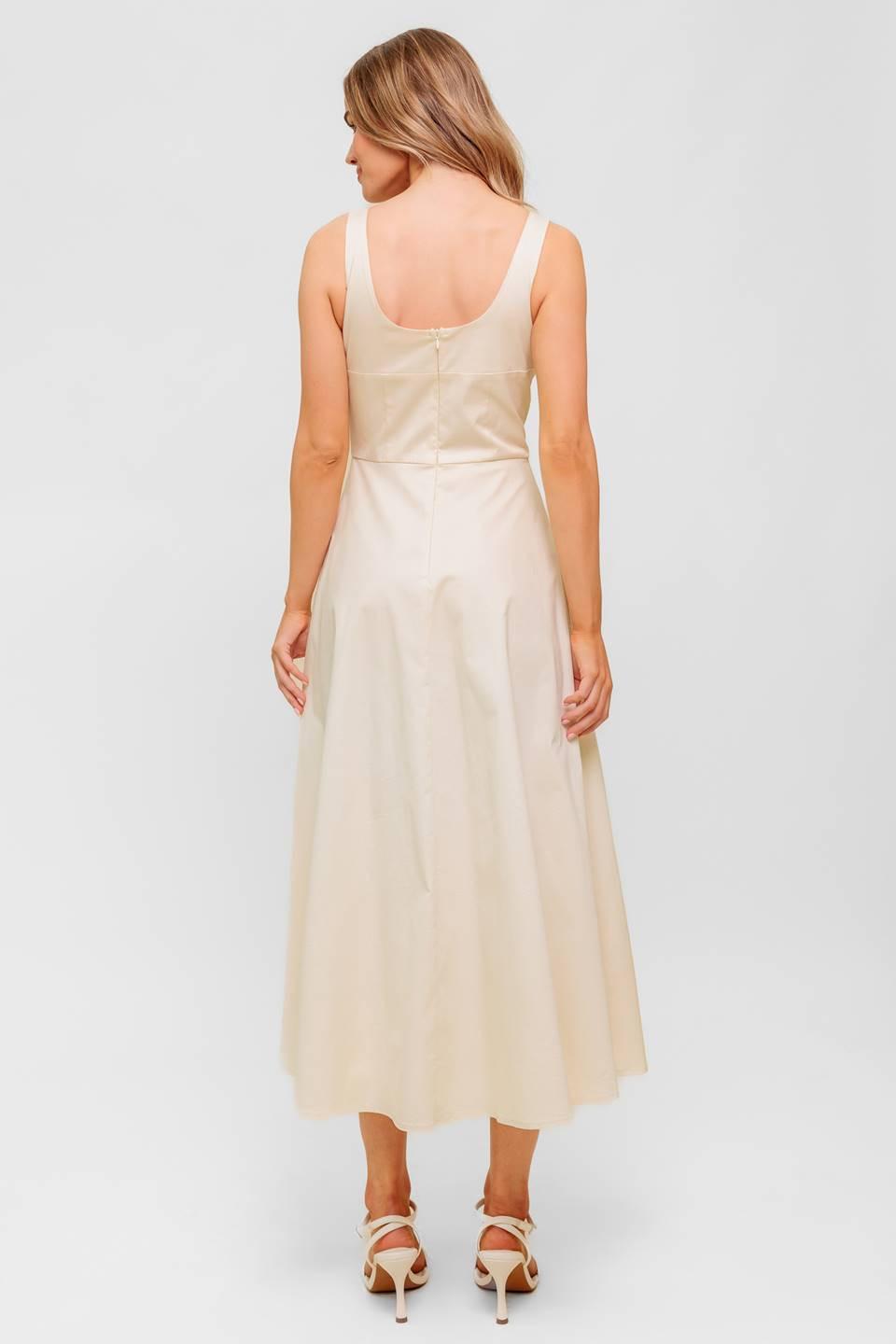Ocean Sheen Tender Cream Woven Midi Dress, view 6 — Soul Flow Apparel