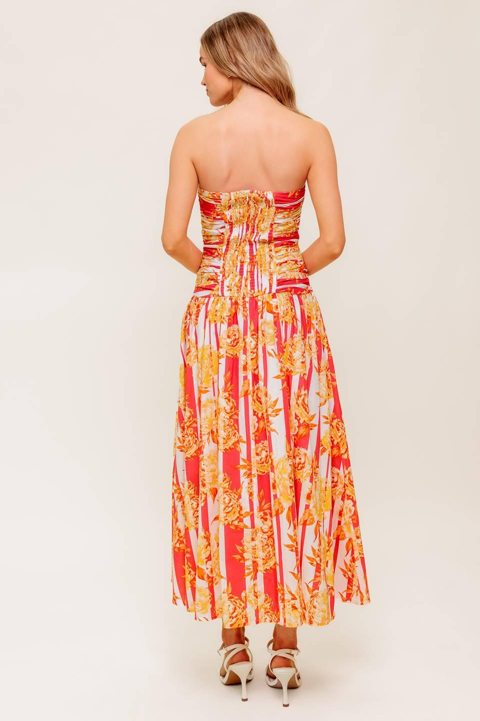 Peony Storm Dance Woven Midi Dress in strawberry, view 6 — Soul Flow Apparel