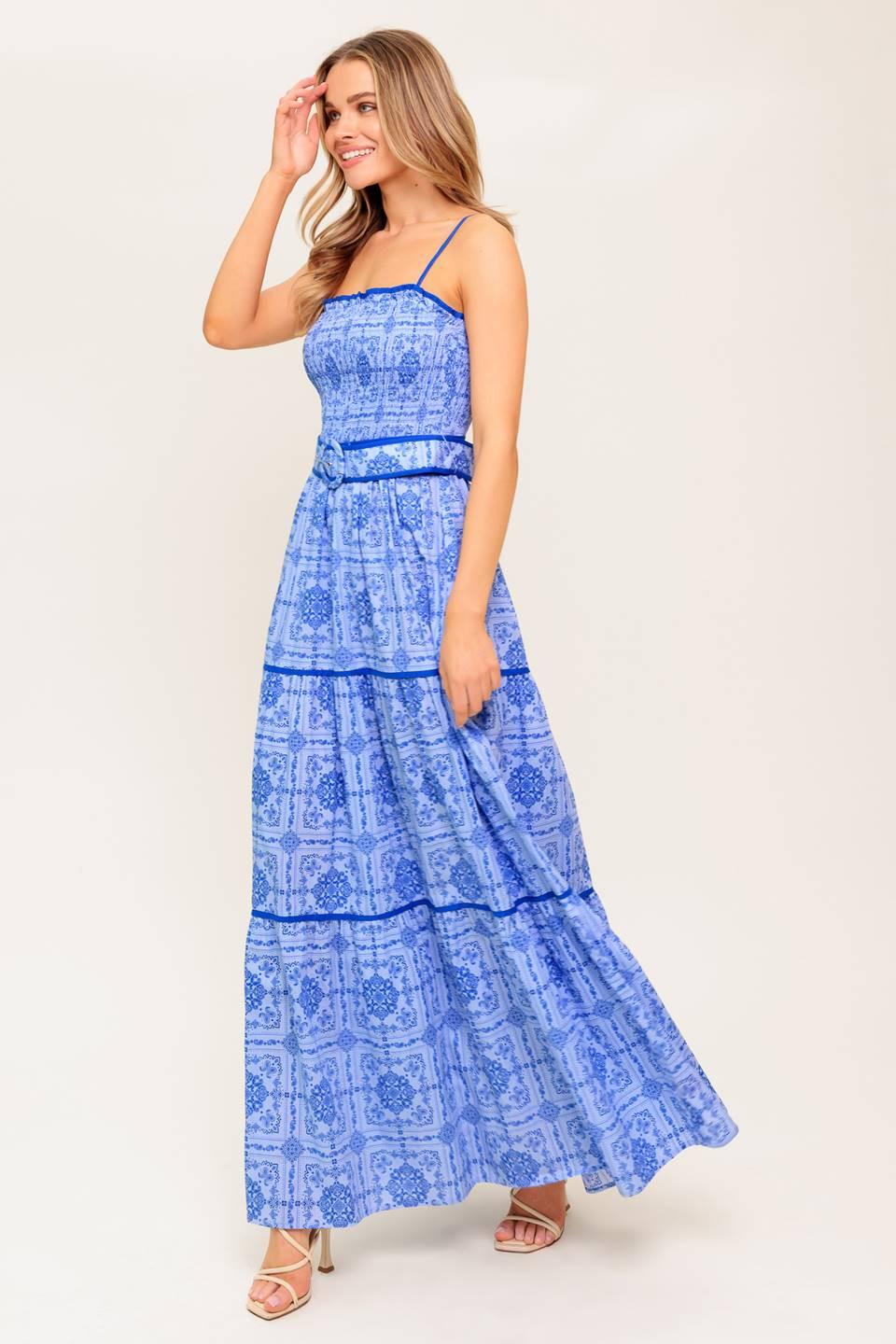Waves and Whimsy Woven Maxi Dress in blue, view 5 — Soul Flow Apparel
