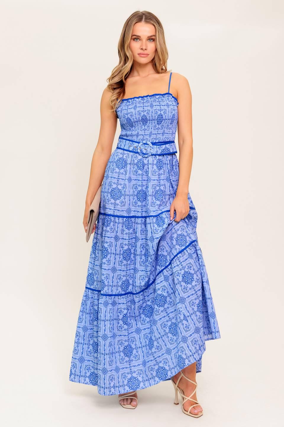 Waves and Whimsy Woven Maxi Dress in blue, view 6 — Soul Flow Apparel