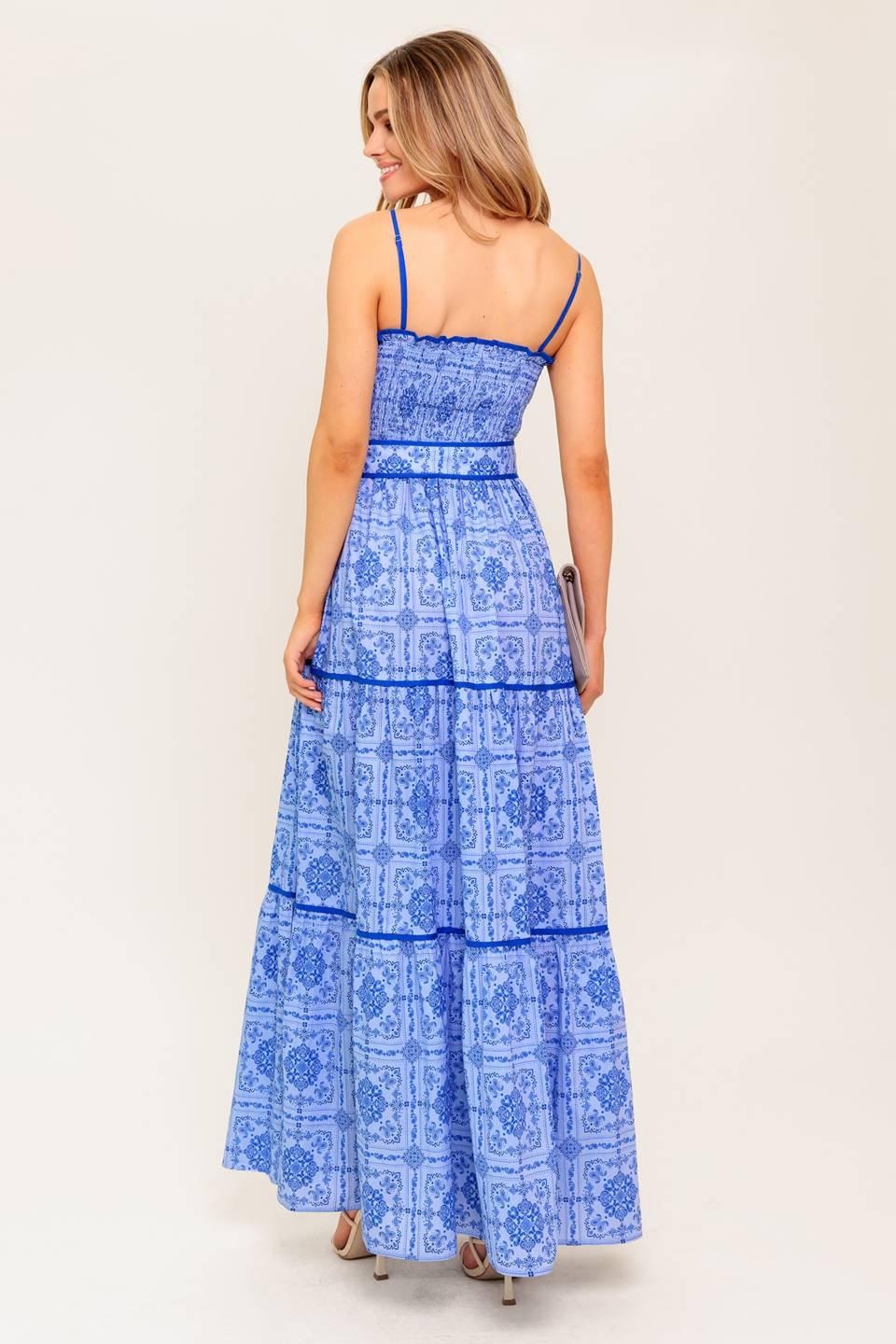 Waves and Whimsy Woven Maxi Dress in blue, view 7 — Soul Flow Apparel