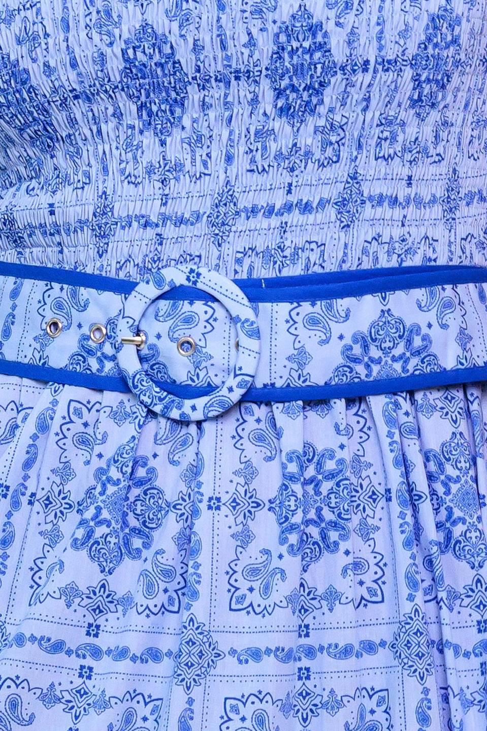 Waves and Whimsy Woven Maxi Dress in blue, fabric swatch — Soul Flow Apparel