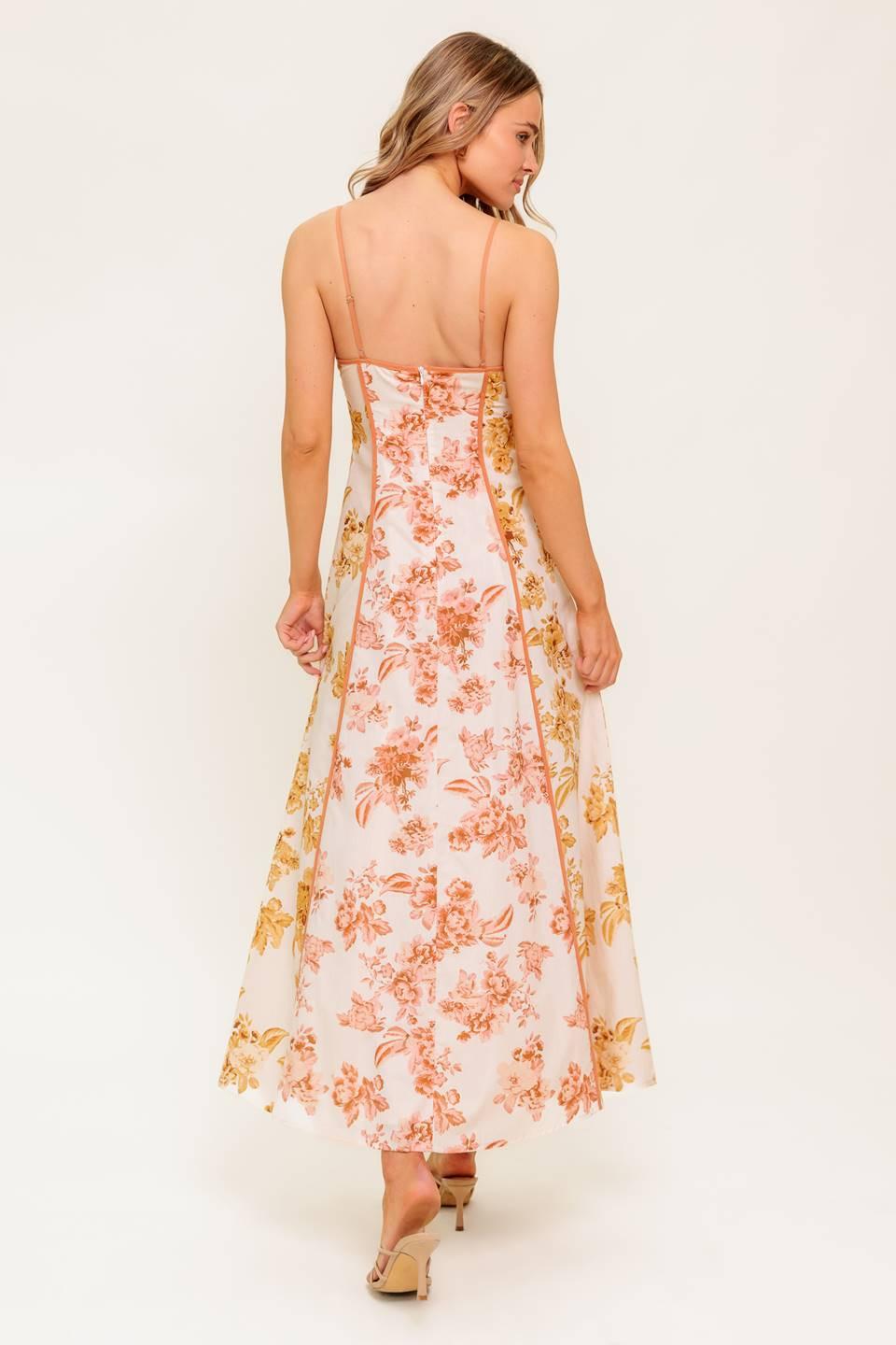 Sandstone Petal Woven Midi Dress in ivory mustard, view 3 — Soul Flow Apparel
