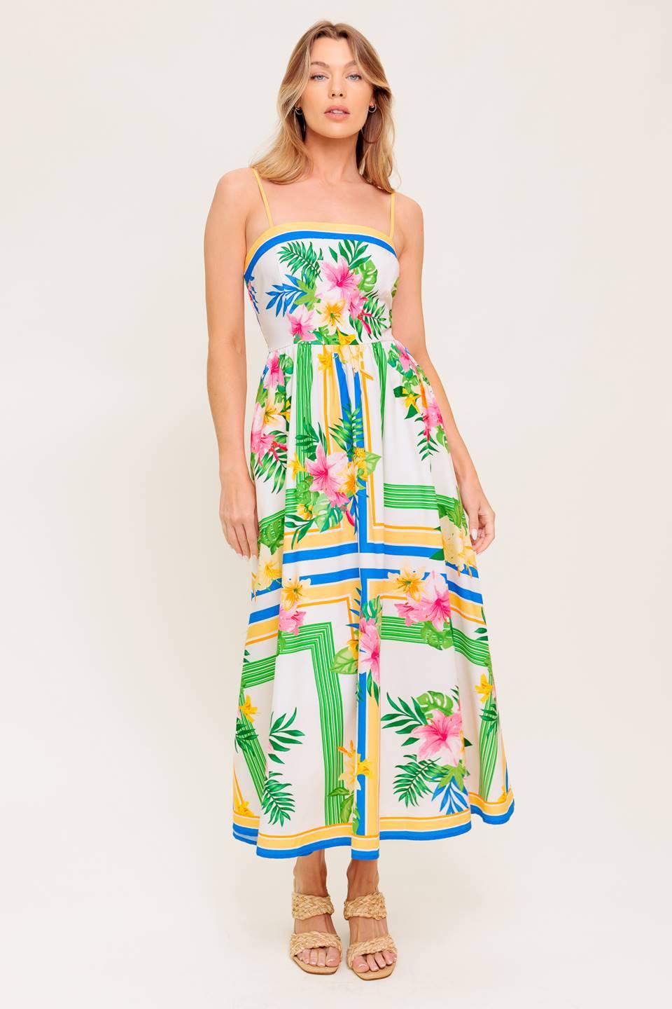 Floral Harmony Woven Midi Dress in ivory, view 1 — Soul Flow Apparel