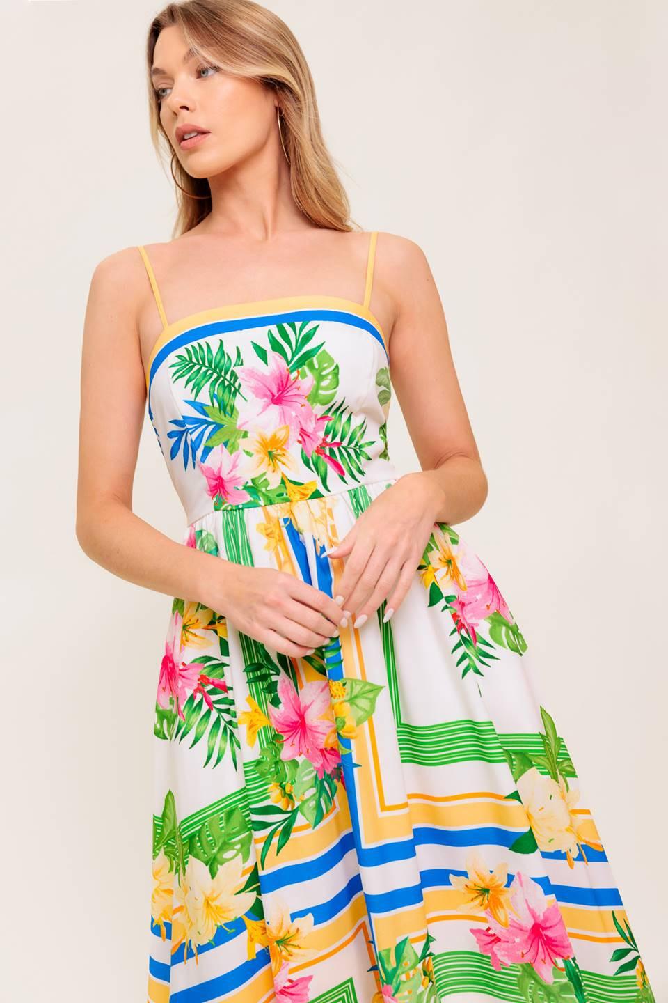 Floral Harmony Woven Midi Dress in ivory, view 5 — Soul Flow Apparel