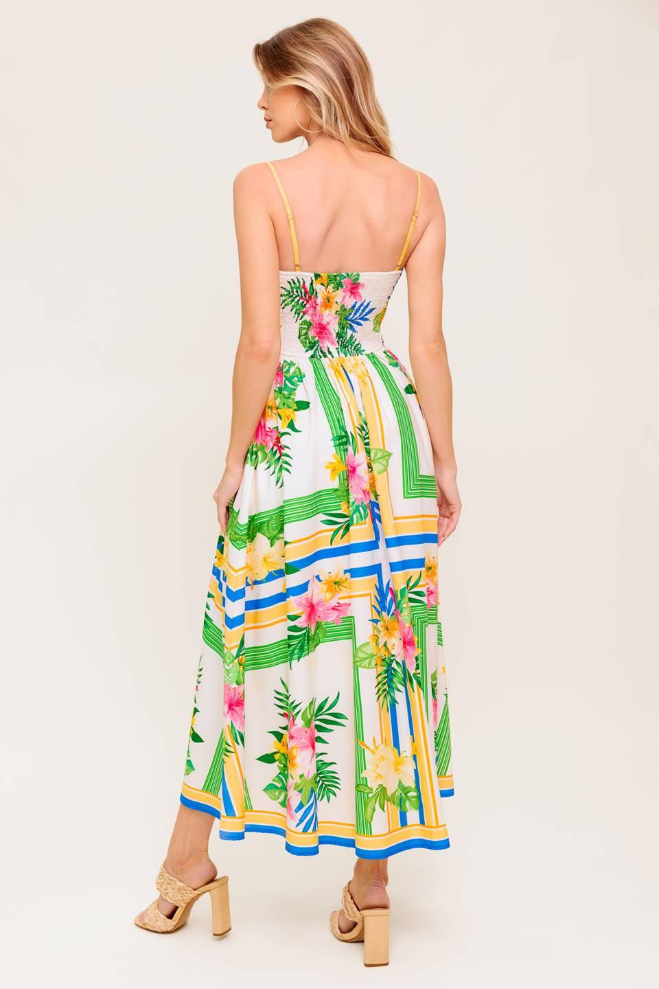 Floral Harmony Woven Midi Dress in ivory, view 6 — Soul Flow Apparel