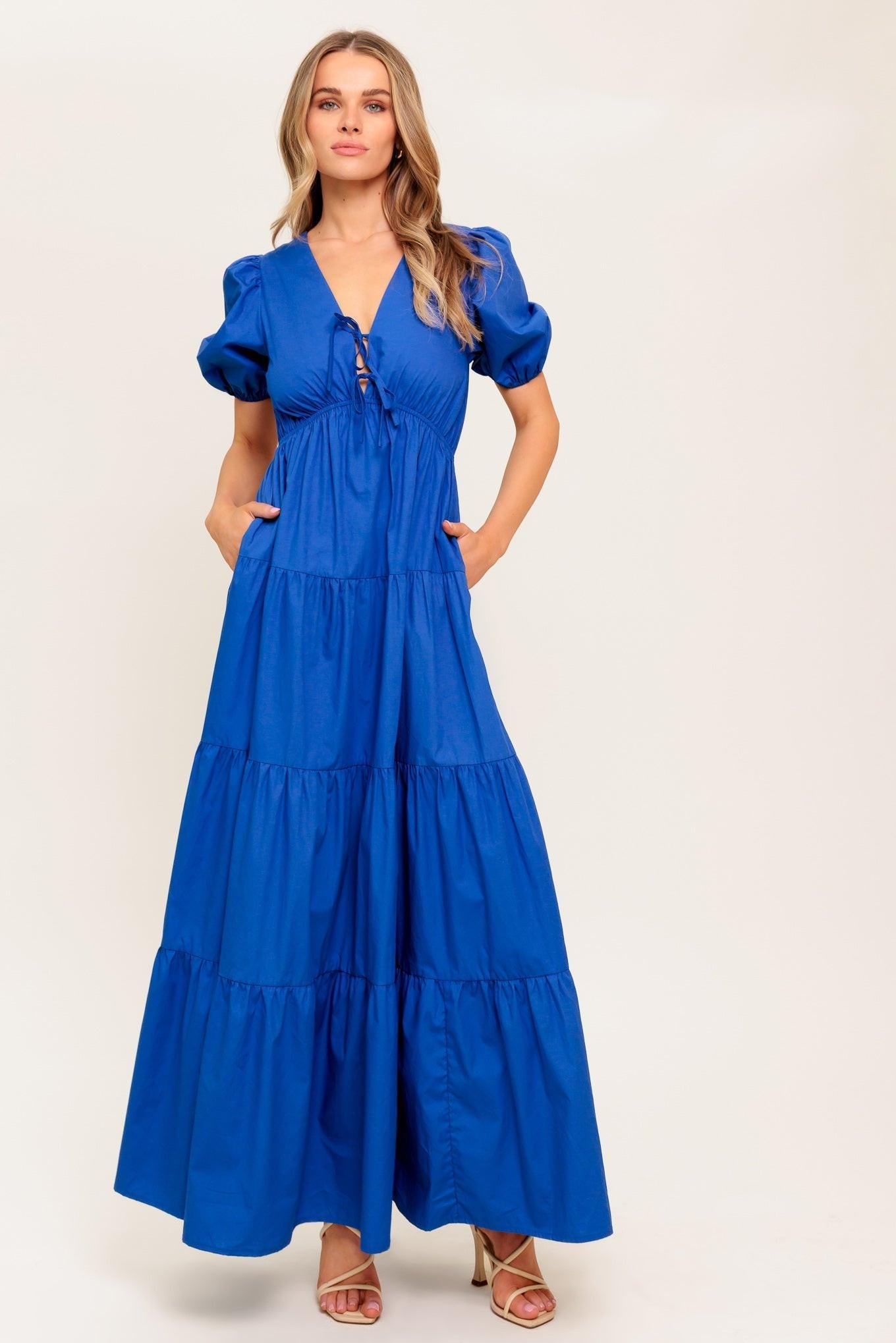 Summer Glow Royal Blue Woven Maxi Dress in royalblue, view 1 — Soul Flow Apparel