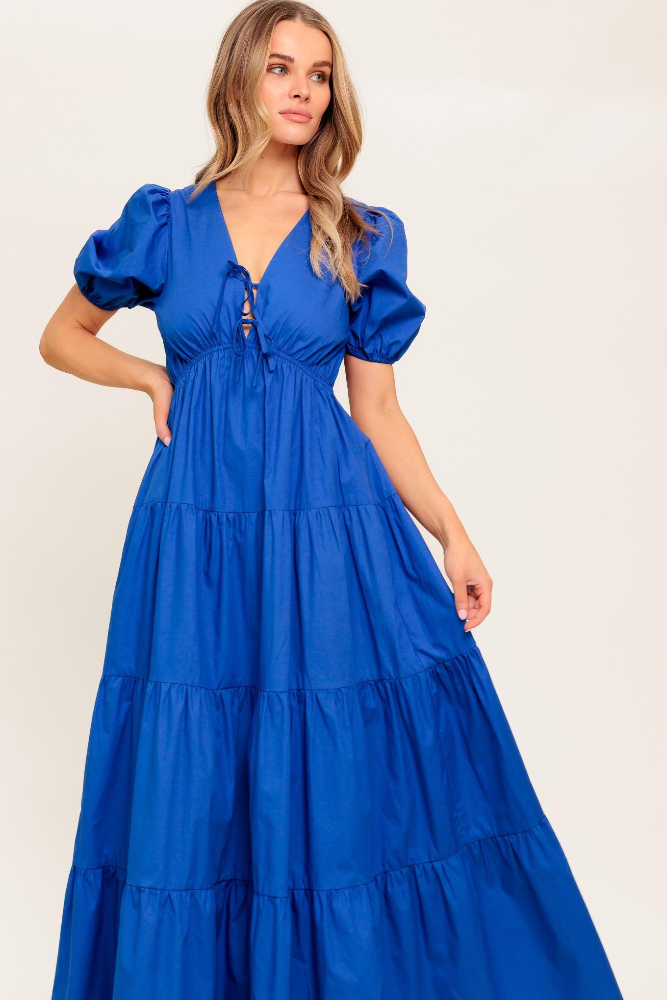 Summer Glow Royal Blue Woven Maxi Dress in royalblue, view 2 — Soul Flow Apparel