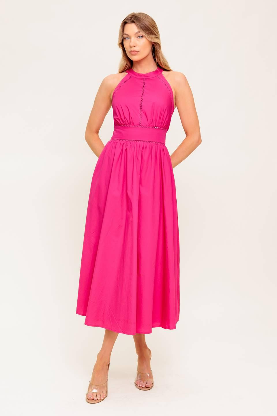 Peony Touch Fuchsia Woven Midi Dress, view 1 — Soul Flow Apparel