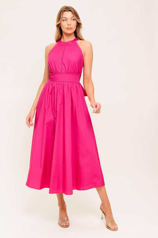 Peony Touch Fuchsia Woven Midi Dress, view 2 — Soul Flow Apparel