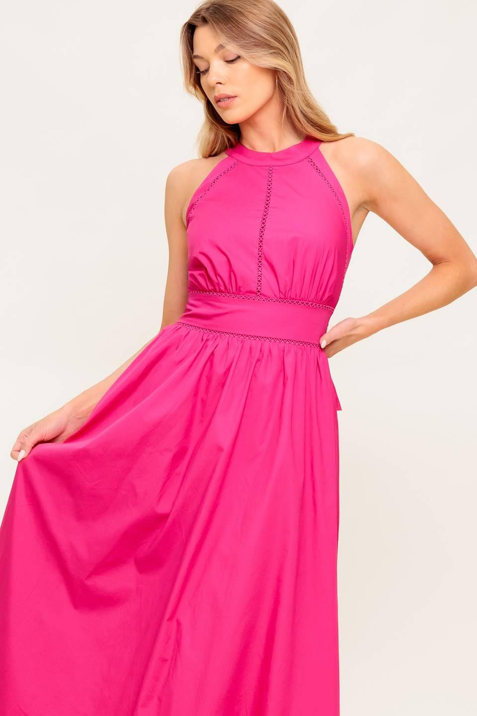 Peony Touch Fuchsia Woven Midi Dress, view 3 — Soul Flow Apparel