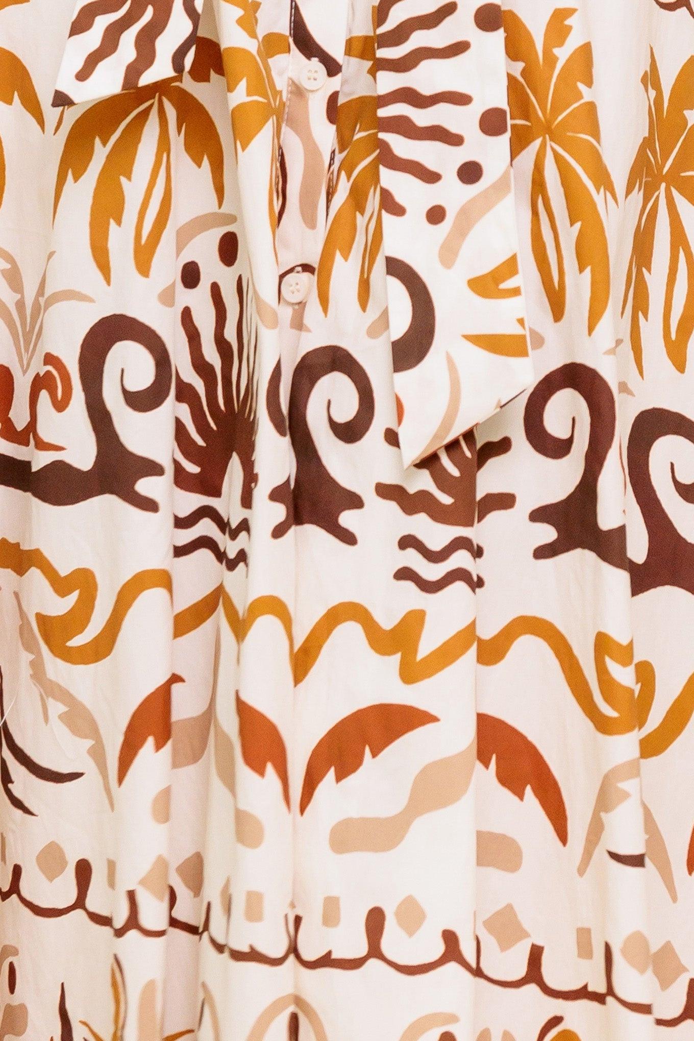 Tropicana Sunset Woven Midi Dress in ivory brown, fabric swatch — Soul Flow Apparel