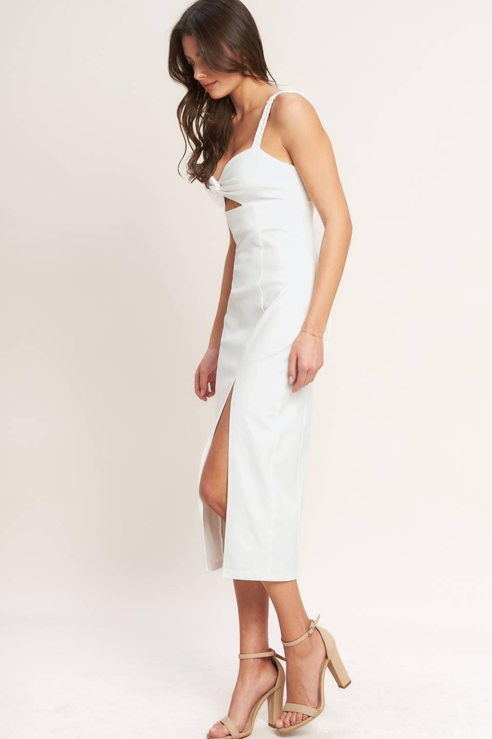 Silent Shin Twill Midi Dress in white denim, view 5 — Soul Flow Apparel