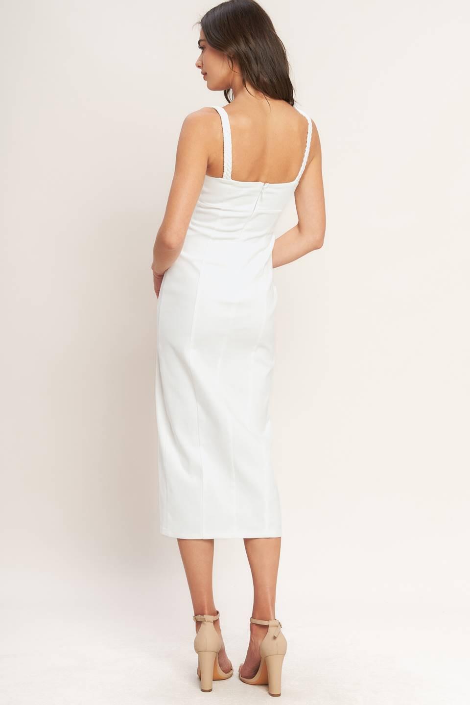 Silent Shin Twill Midi Dress in white denim, view 6 — Soul Flow Apparel