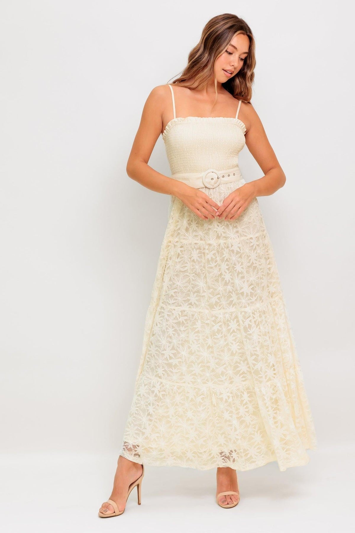 Paradise Awaits Woven Lace Ankle Dress in cream, view 2 — Soul Flow Apparel