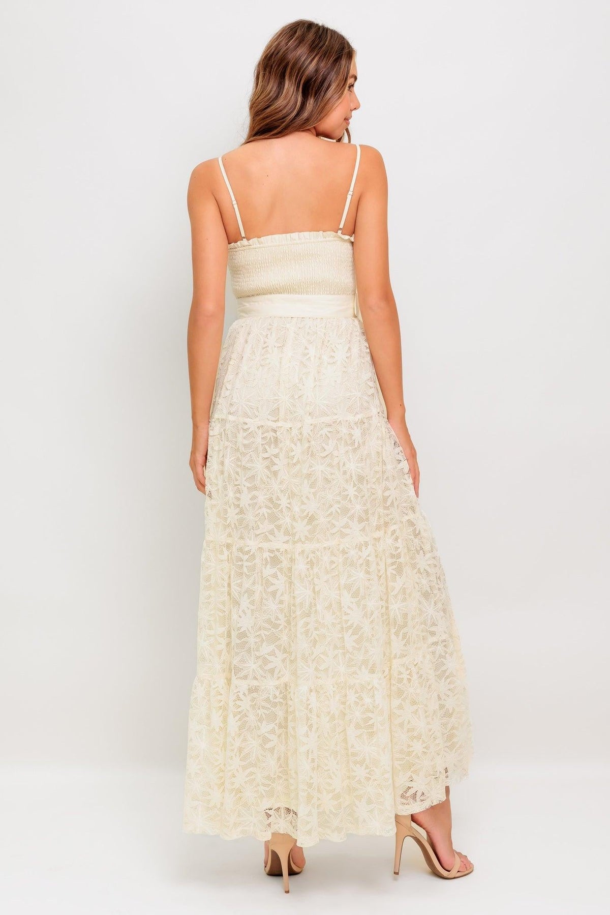 Paradise Awaits Woven Lace Ankle Dress in cream, view 6 — Soul Flow Apparel