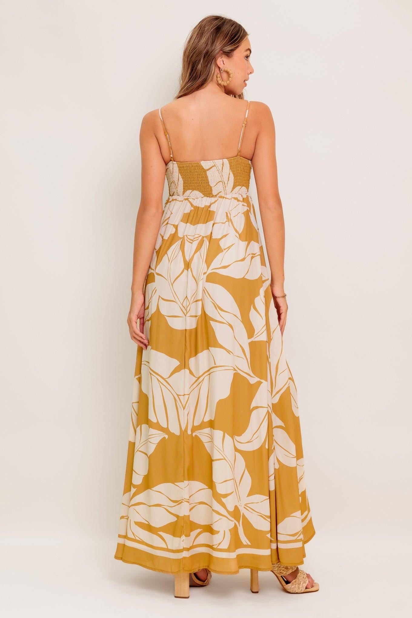 Heart of Hydrangea Woven Maxi Dress in camel, view 4 — Soul Flow Apparel