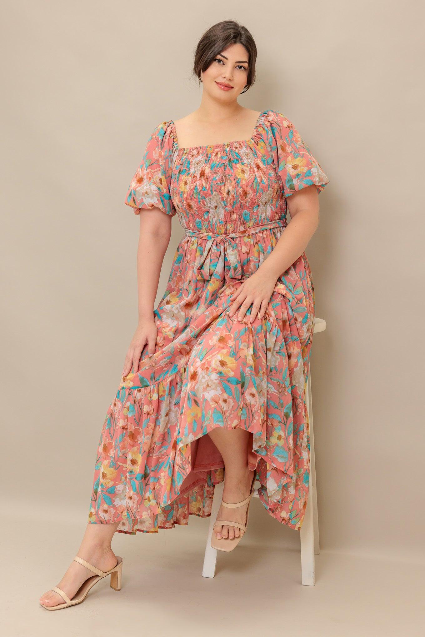 Rosy Twilight Woven Midi Dress in rose, view 1 — Soul Flow Apparel