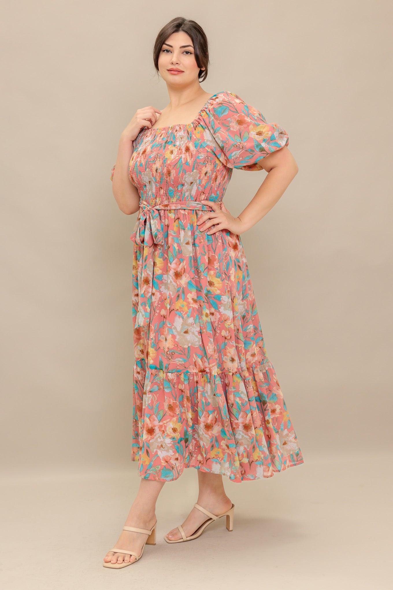 Rosy Twilight Woven Midi Dress in rose, view 2 — Soul Flow Apparel
