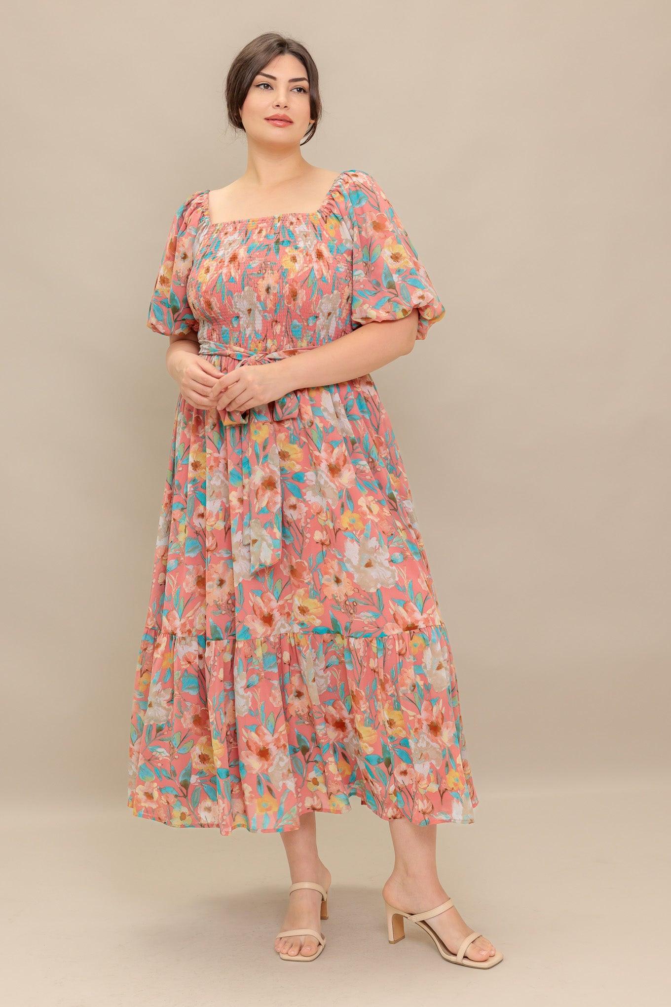 Rosy Twilight Woven Midi Dress in rose, view 4 — Soul Flow Apparel