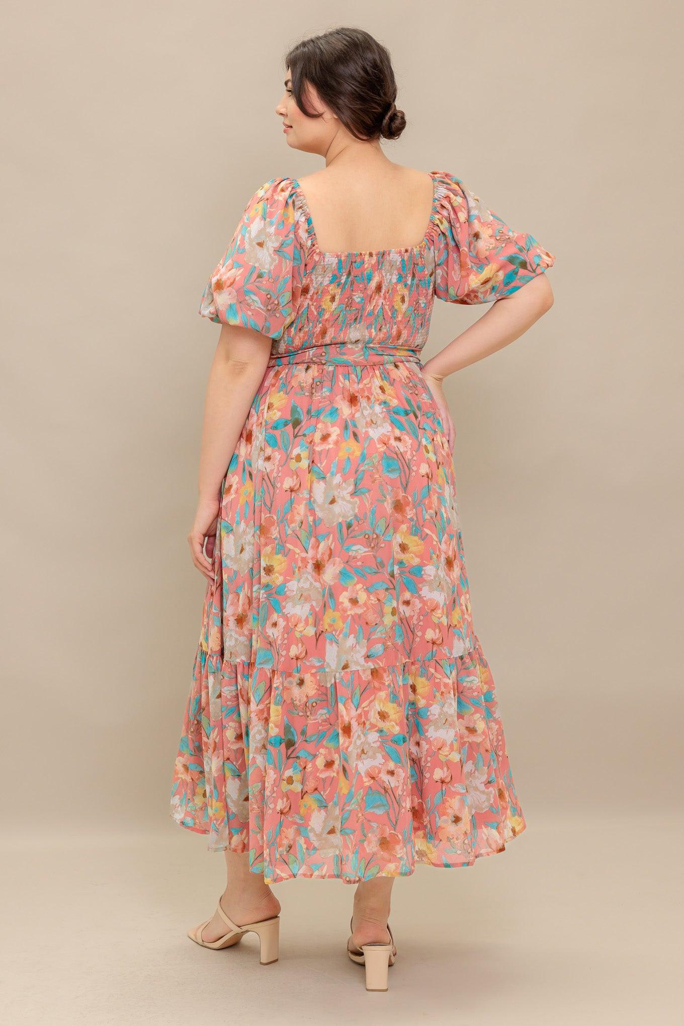 Rosy Twilight Woven Midi Dress in rose, view 6 — Soul Flow Apparel