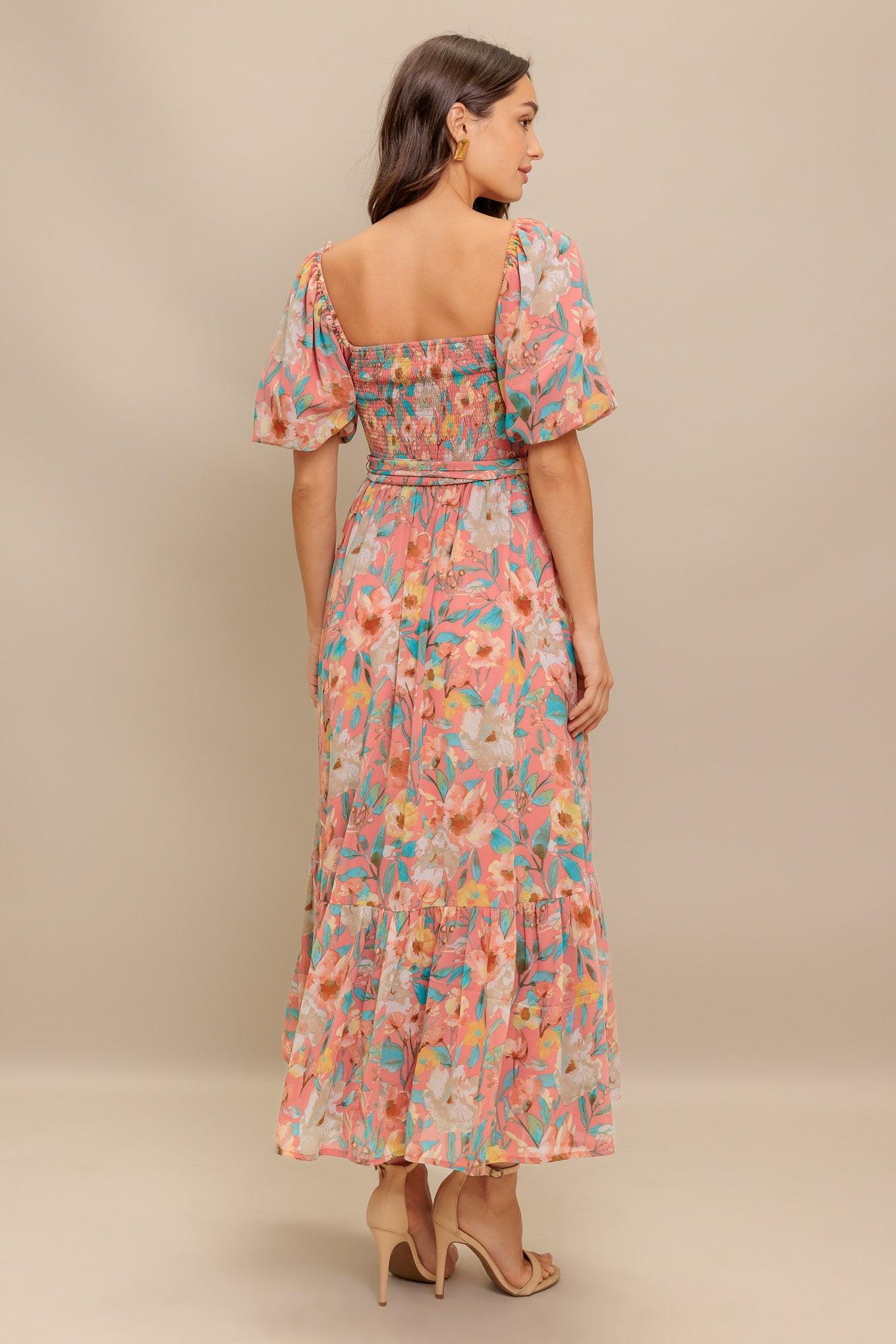 Rosy Twilight Woven Midi Dress in rose, view 5 — Soul Flow Apparel