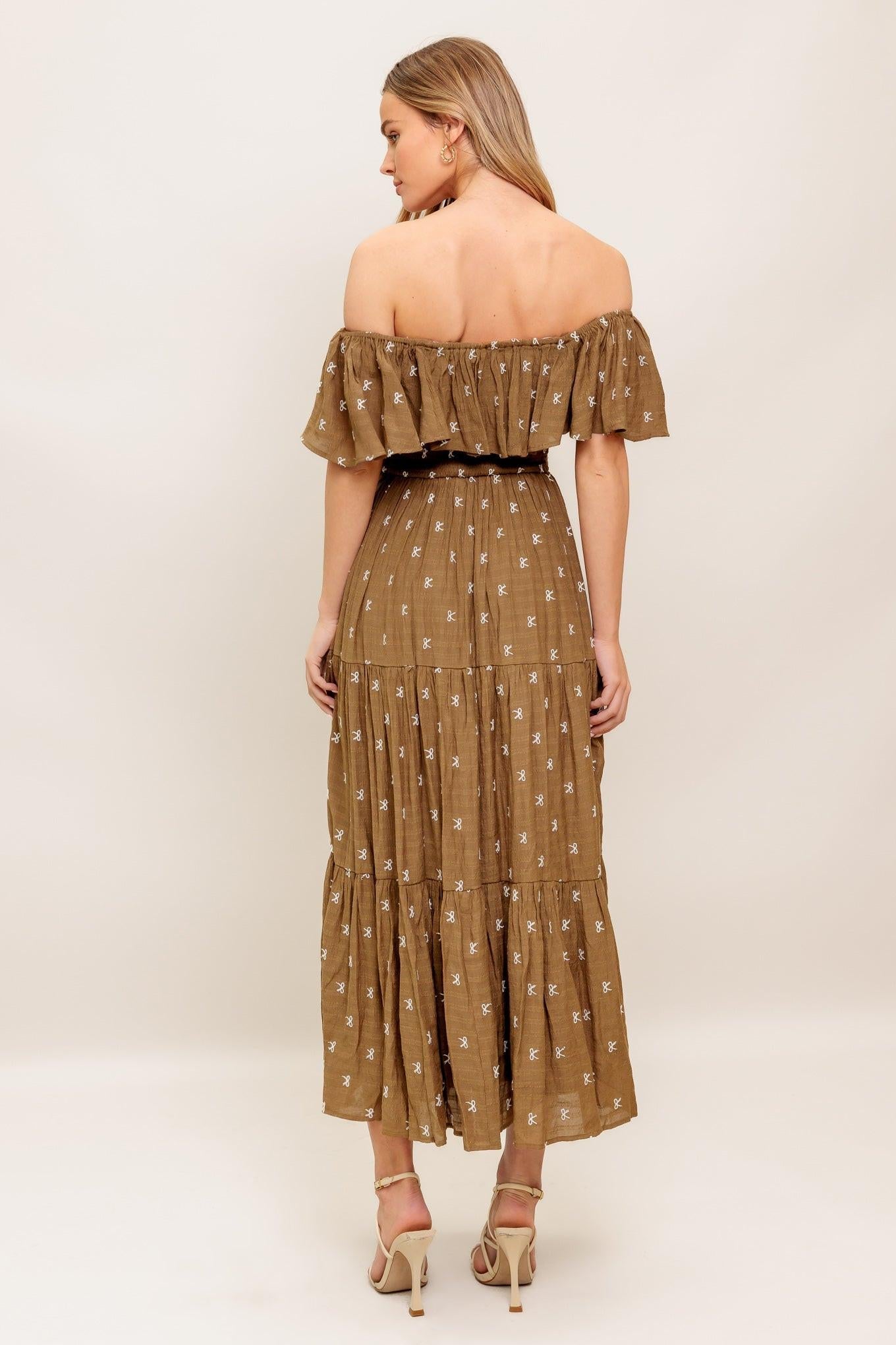 Belle Amour Brown Woven Midi Dress, view 6 — Soul Flow Apparel