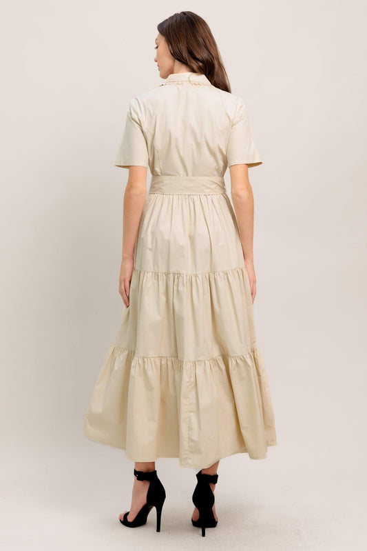 Worth the Wait Woven Midi Dress in beige, view 7 — Soul Flow Apparel