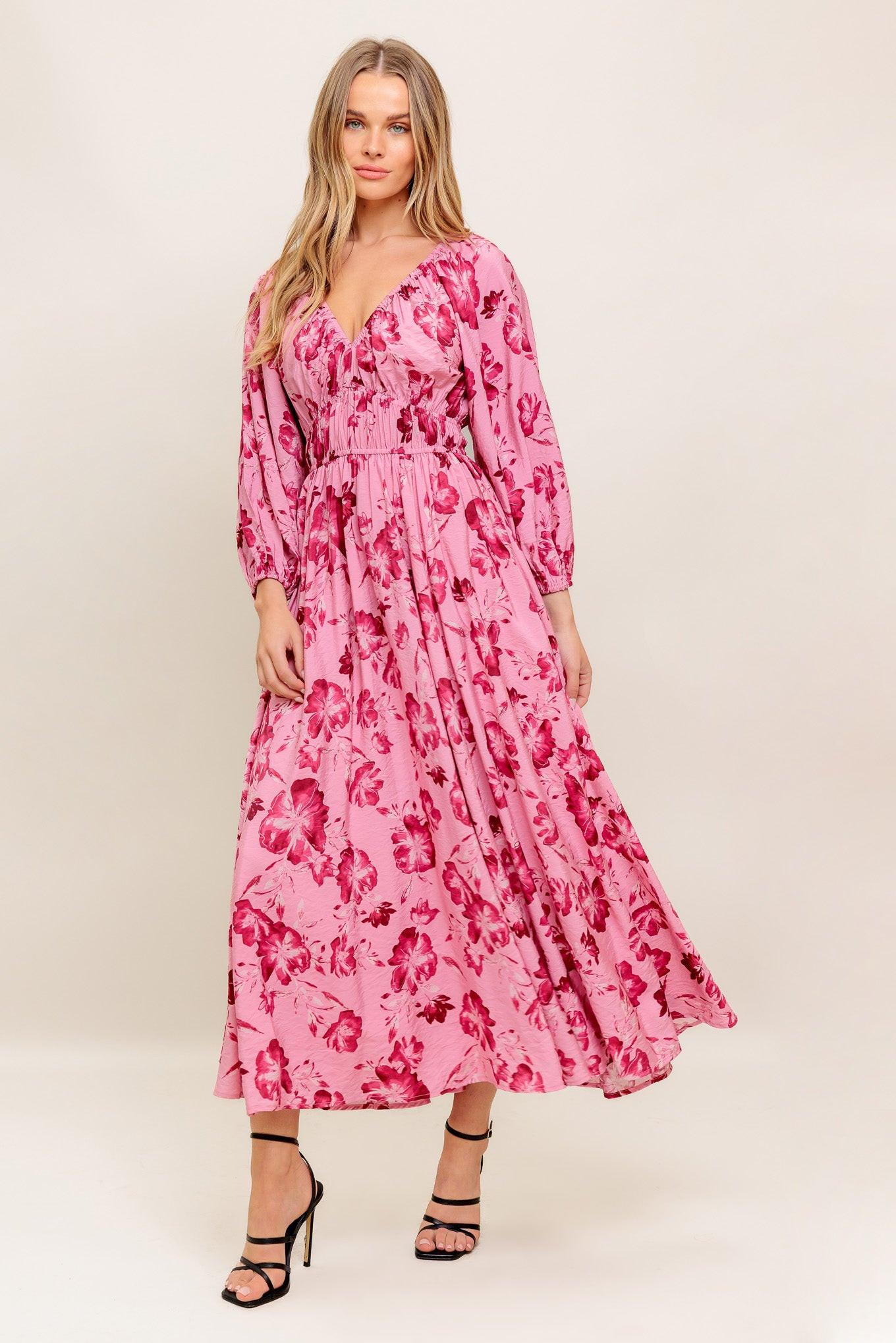 Honey Bun Mouve Woven Midi Dress in mauve, view 3 — Soul Flow Apparel