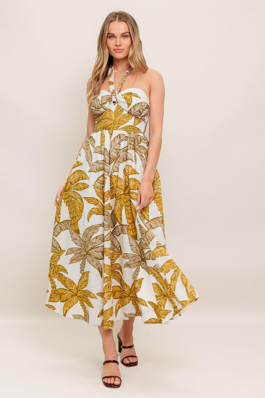 Petite Love Woven Midi Dress in ivory taupe, view 1 — Soul Flow Apparel