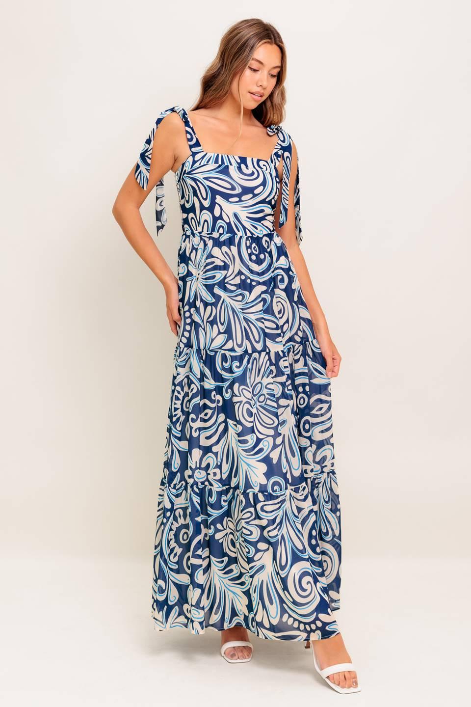 Island Serenade Navy Woven Maxi Dress in blue, view 1 — Soul Flow Apparel