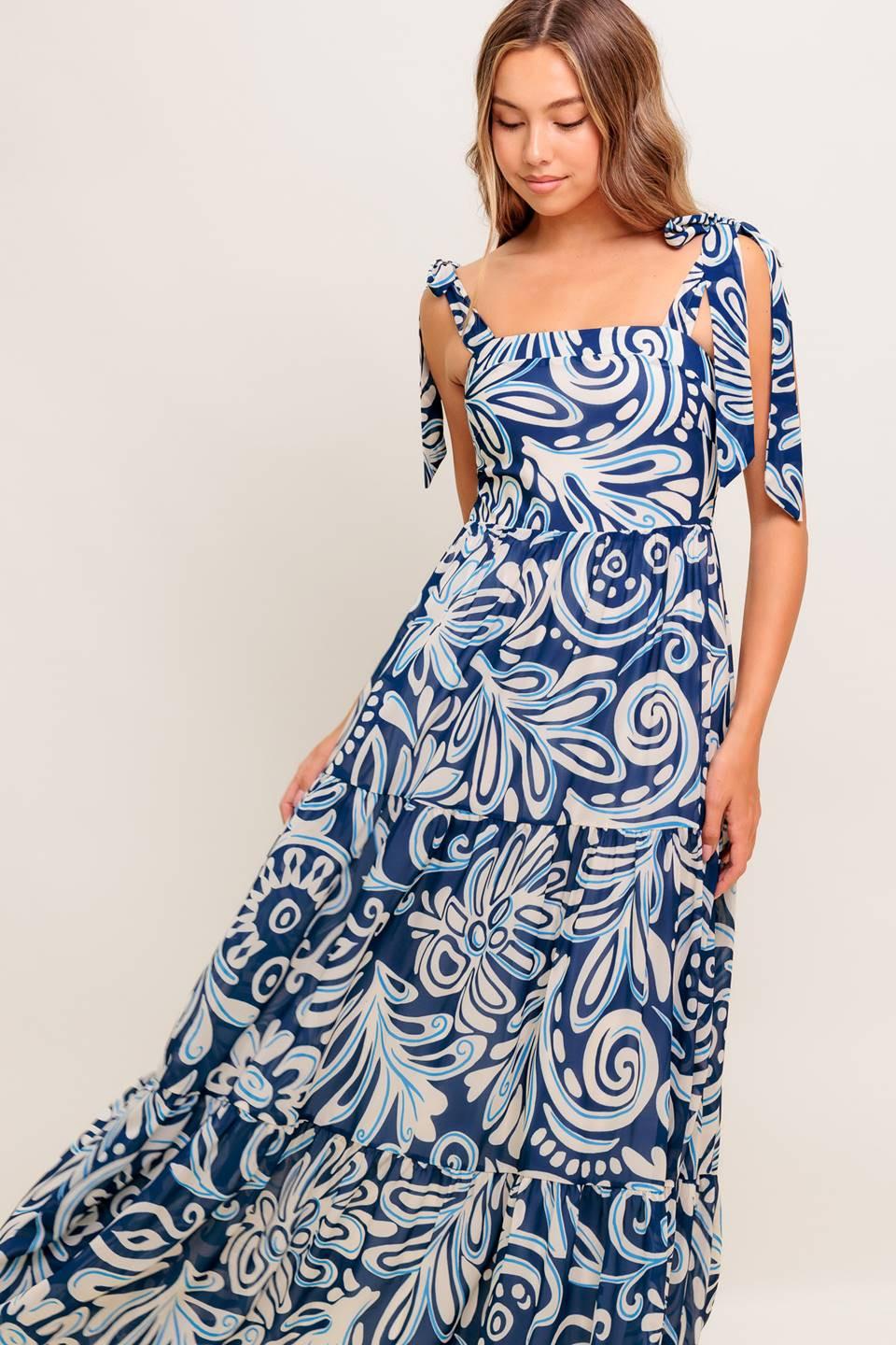 Island Serenade Navy Woven Maxi Dress in blue, view 2 — Soul Flow Apparel