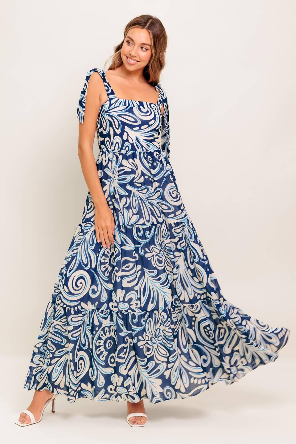 Island Serenade Navy Woven Maxi Dress in blue, view 3 — Soul Flow Apparel