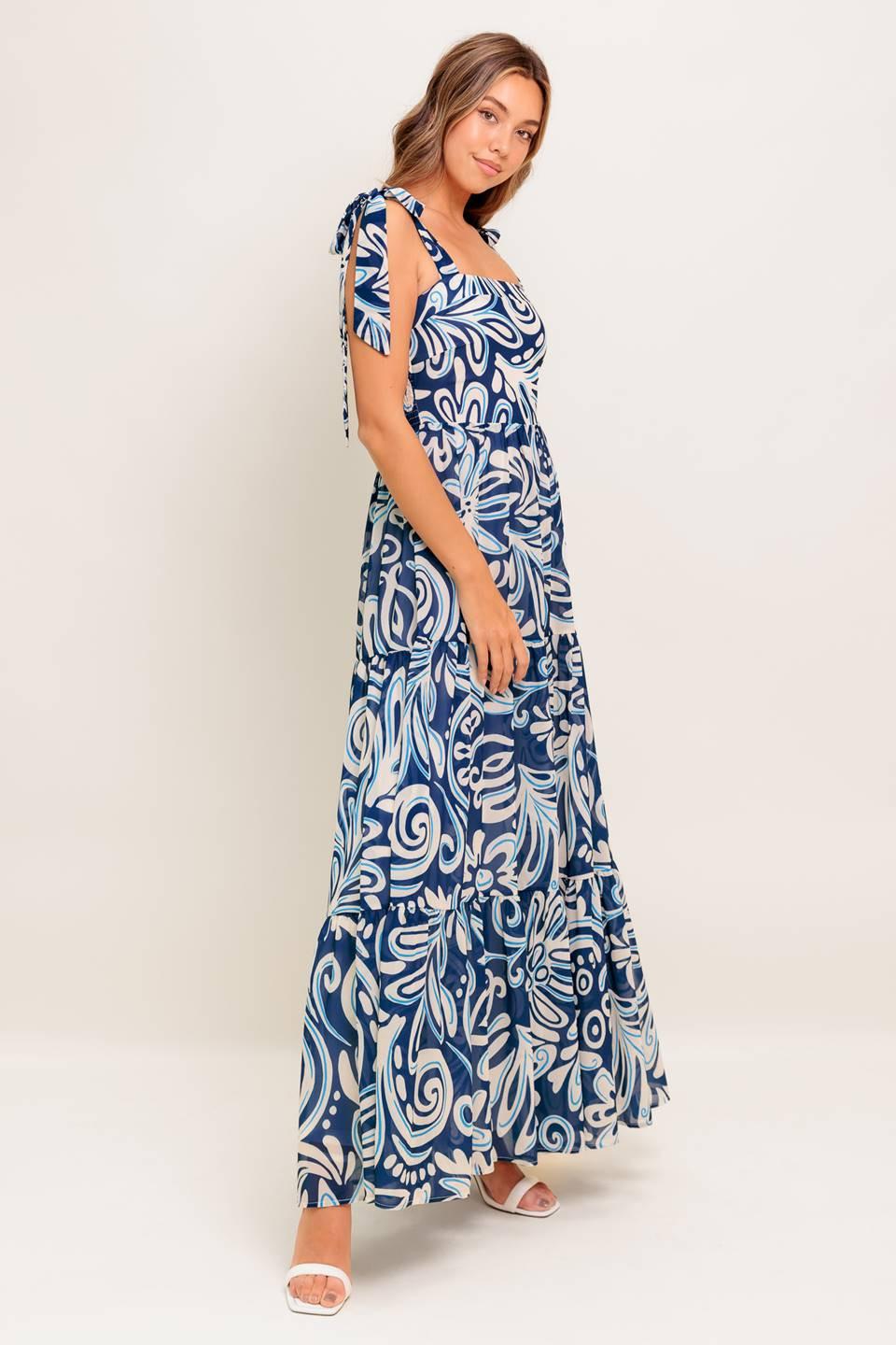 Island Serenade Navy Woven Maxi Dress in blue, view 4 — Soul Flow Apparel