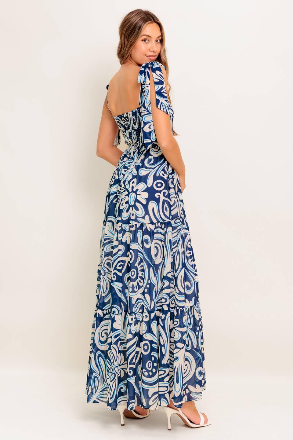 Island Serenade Navy Woven Maxi Dress in blue, view 7 — Soul Flow Apparel